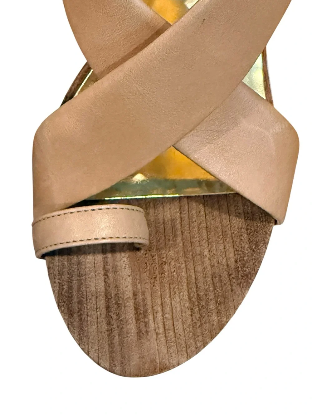 Michael Kors Nude Leather Ankle Strap Wood Platform Heel Sandals Size 9M